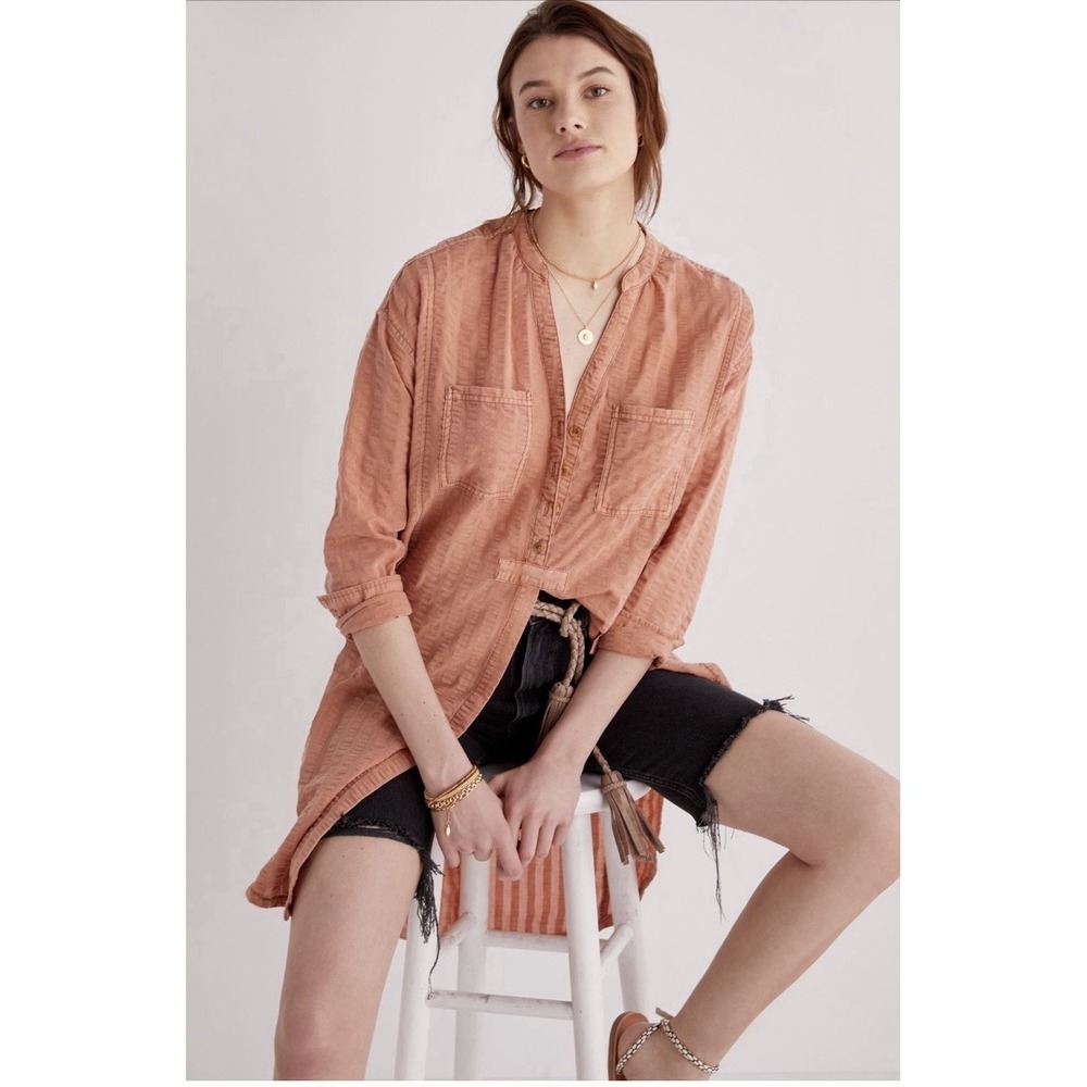 Anthropologie PILCRO Terracotta Seersucker Tunic Top XS ButtonDown Shirt